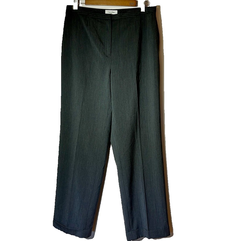 Calvin Klein Women’s Pinstripe Charcoal Gray Dress Pants Size 10 Straight Leg